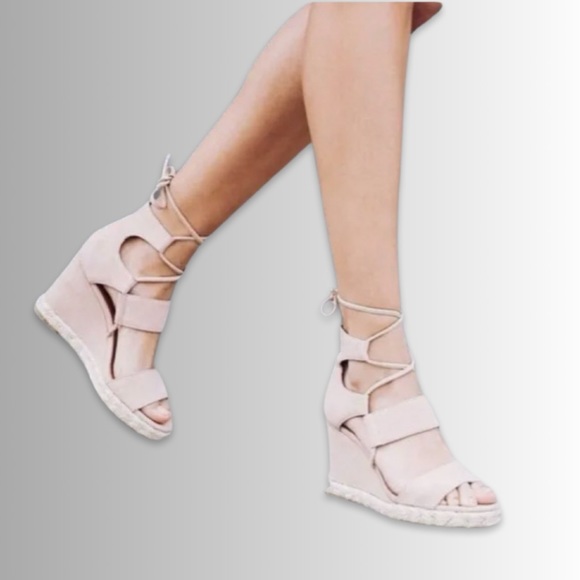 Frye Shoes - Frye Roberta Ghillie Espadrille Platform Wedge Nubuck Leather, Nude Color, Sz 9